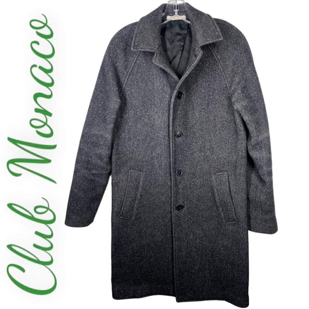 CLUB MONACO Italian Wool Single Breasted Gray Long City Coat, Size 36